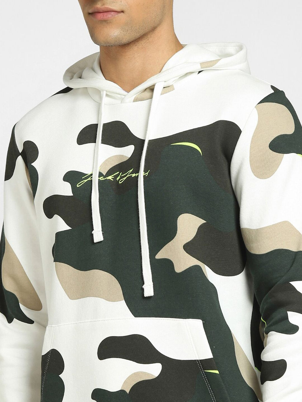  Jack & Jones Men Off White Printed Hooded Sweatshirt