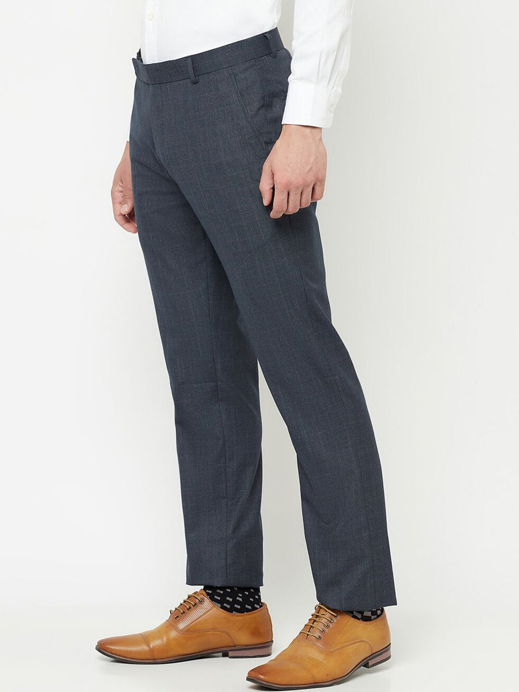  Cantabil Men Navy Blue Checked Formal Trousers