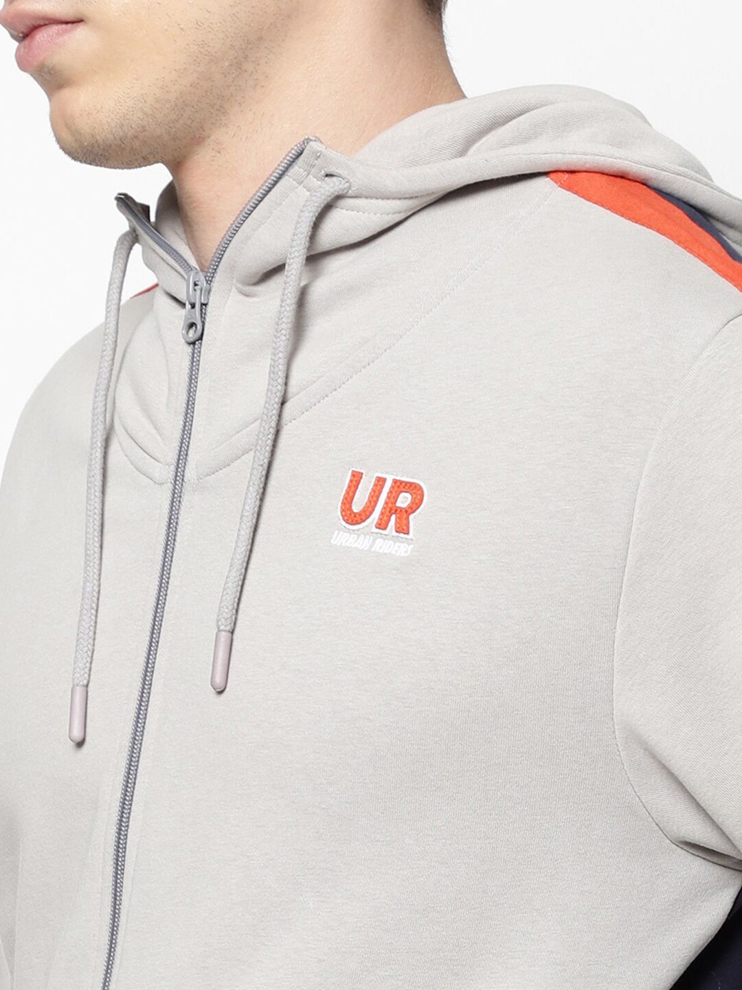  Lee Men Grey Colourblocked Hooded Sweatshirt