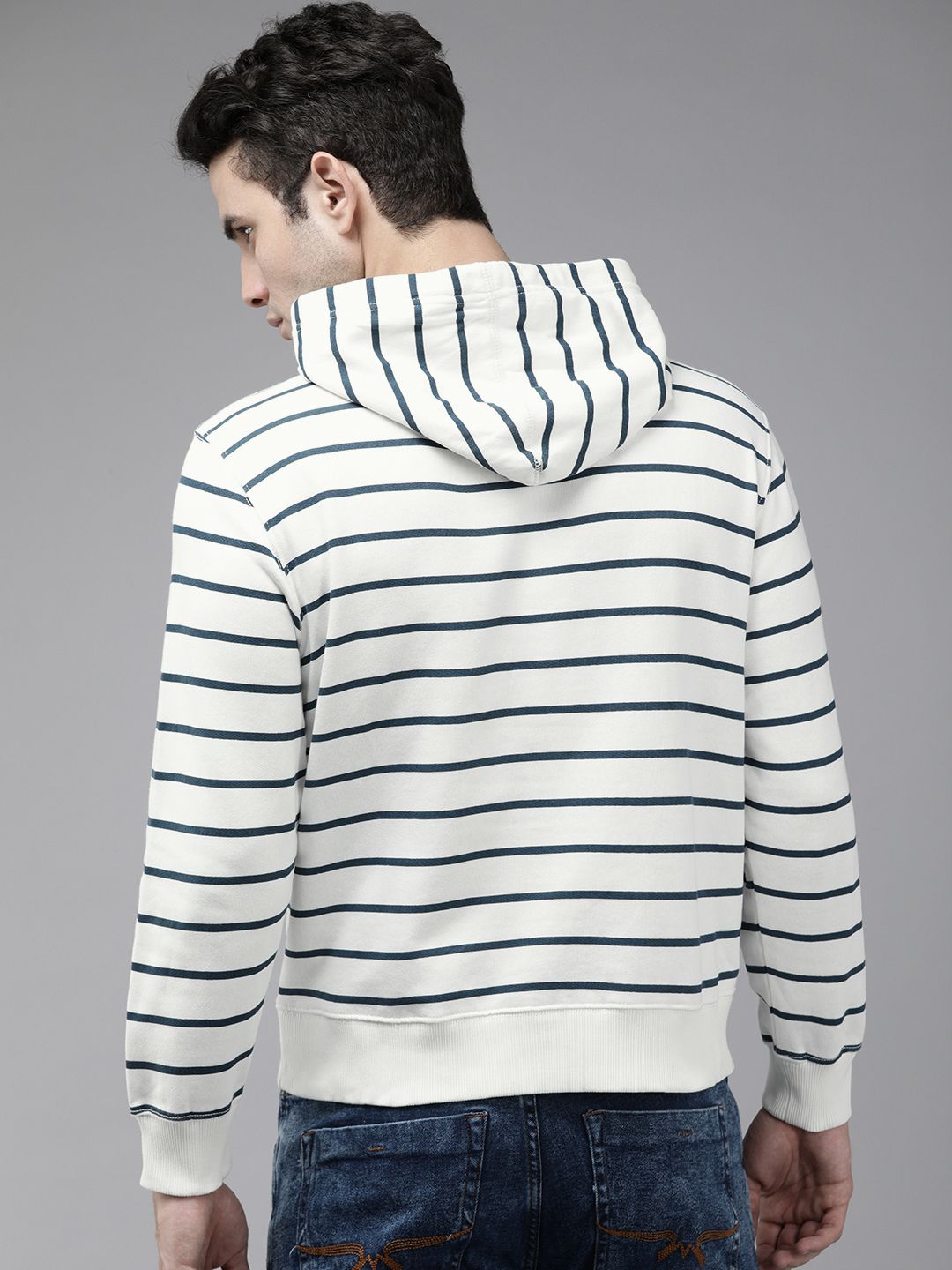 U.S. Polo Assn. U S Polo Assn Men White Striped Hooded Sweatshirt