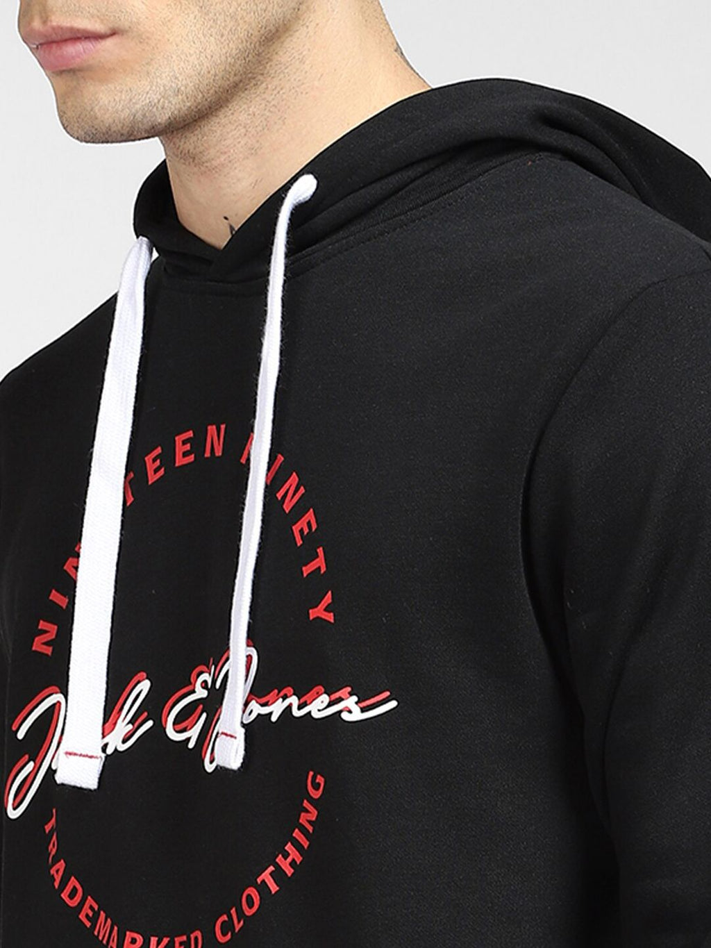  Jack & Jones Men Black Printed Hooded Sweatshirt
