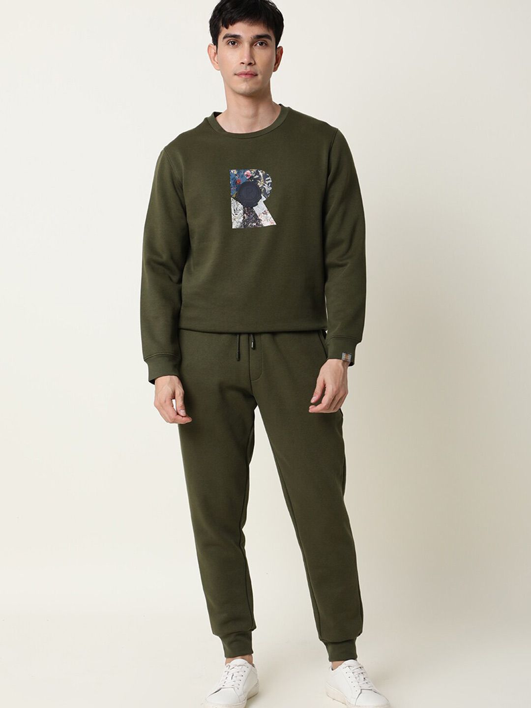  RARE RABBIT Men Olive Green Printed Full Sleeve Sweatshirt