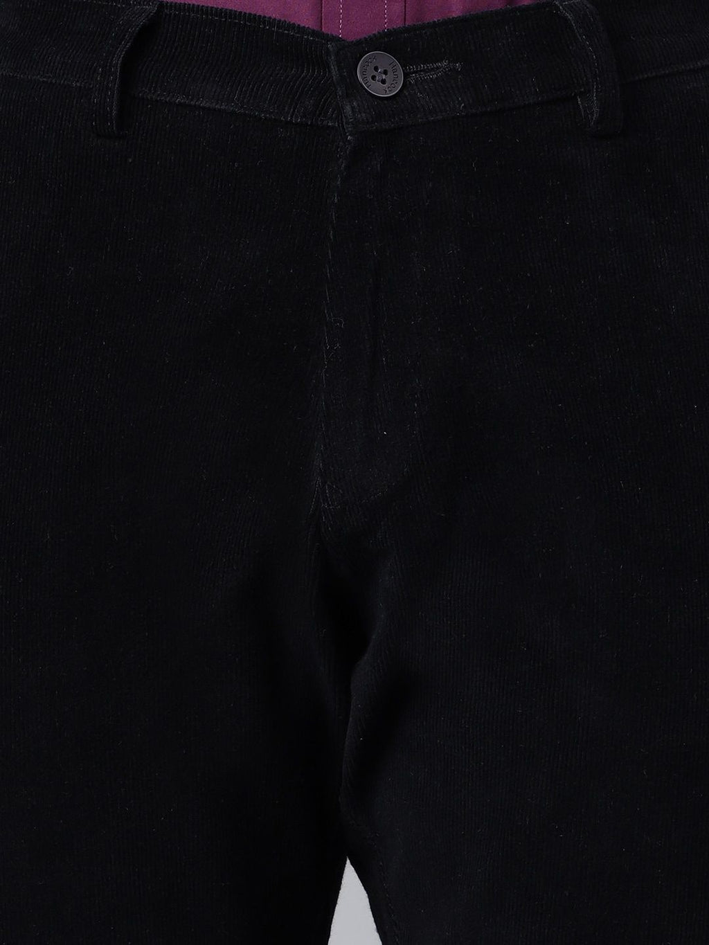  Hancock Men Solid Corduroy Slim Fit Formal Trousers