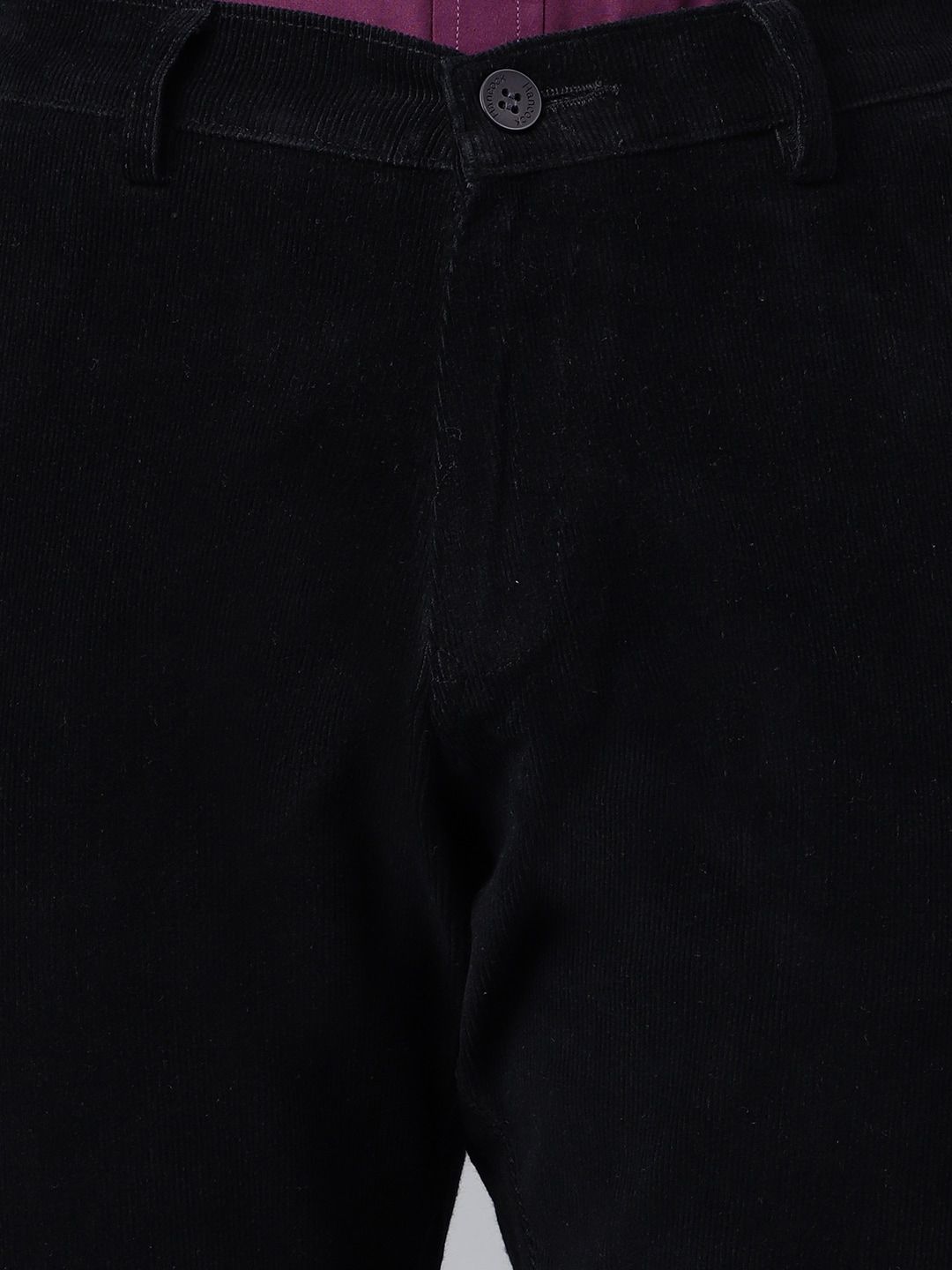  Hancock Men Solid Corduroy Slim Fit Formal Trousers