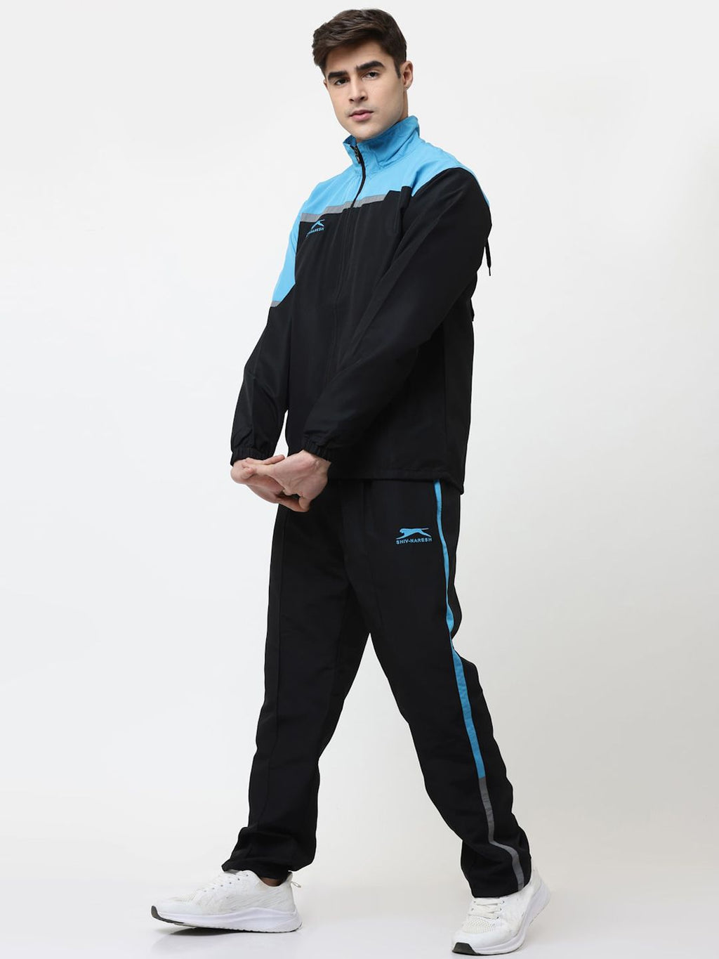  Shiv Naresh Colourblocked Mock Collar Sports Tracksuit