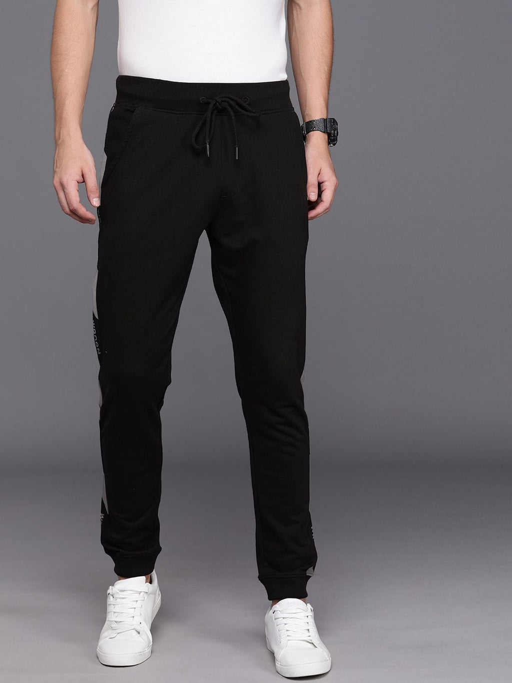  WROGN Men Black Solid Slim Fit Joggers With Printed Side Stripe