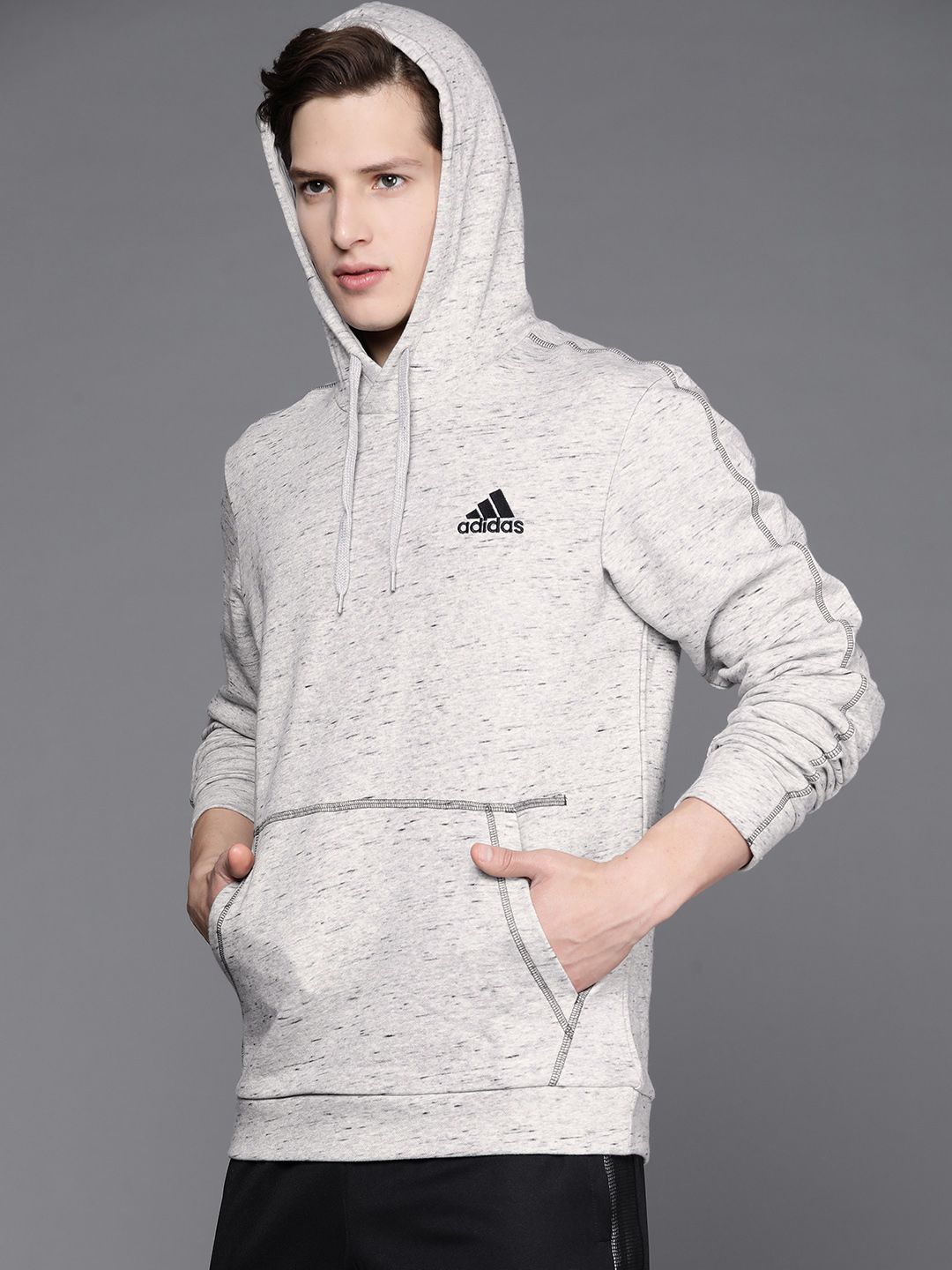  ADIDAS Men Grey & Black Solid Mel HD Sweatshirt