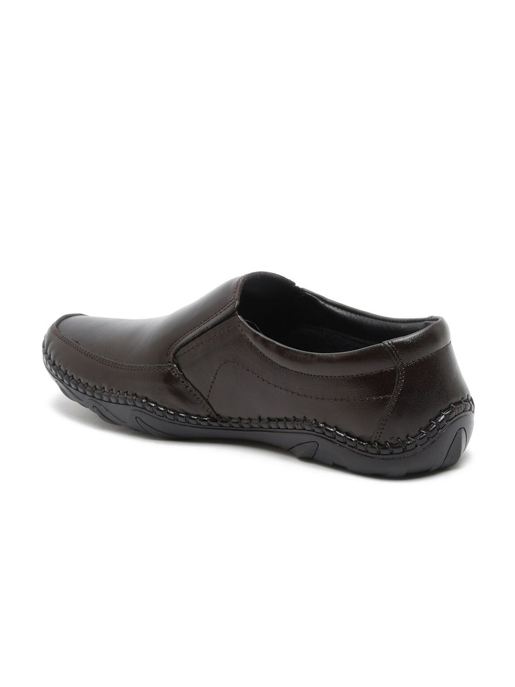  MUTAQINOTI Men Brown Solid Leather Formal Slip-On Shoes