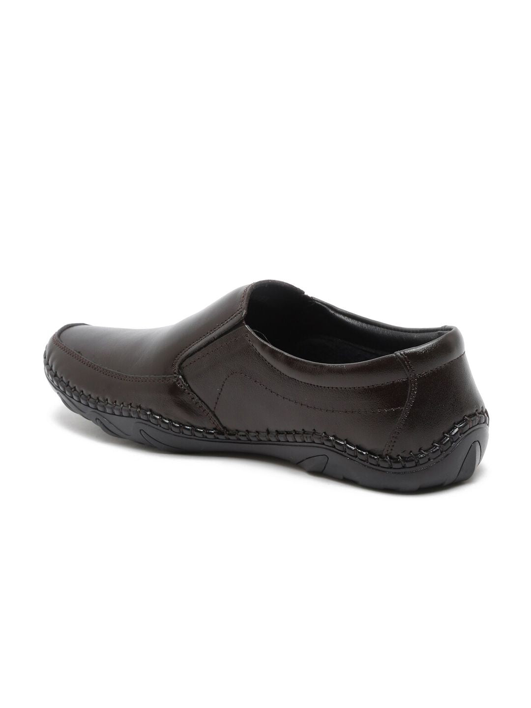  MUTAQINOTI Men Brown Solid Leather Formal Slip-On Shoes