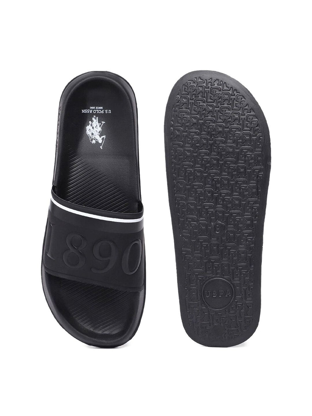  U.S. Polo Assn. Men Black Self Design Sliders
