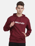  Head Men Maroon Typography Printed Hooded Sweatshirt
