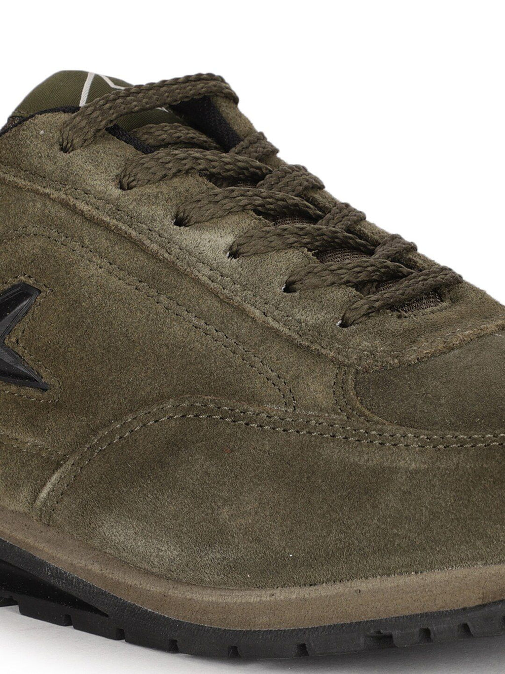  Power Men Olive Green Leather Running Non-Marking Shoes