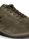  Power Men Olive Green Leather Running Non-Marking Shoes