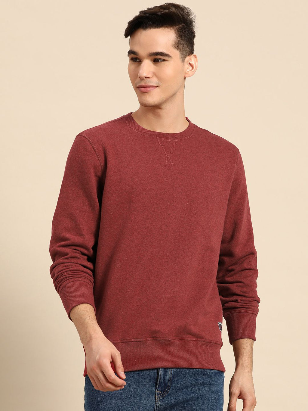  Jockey Men Maroon Melange Super Combed Cotton Rich Sweatshirt