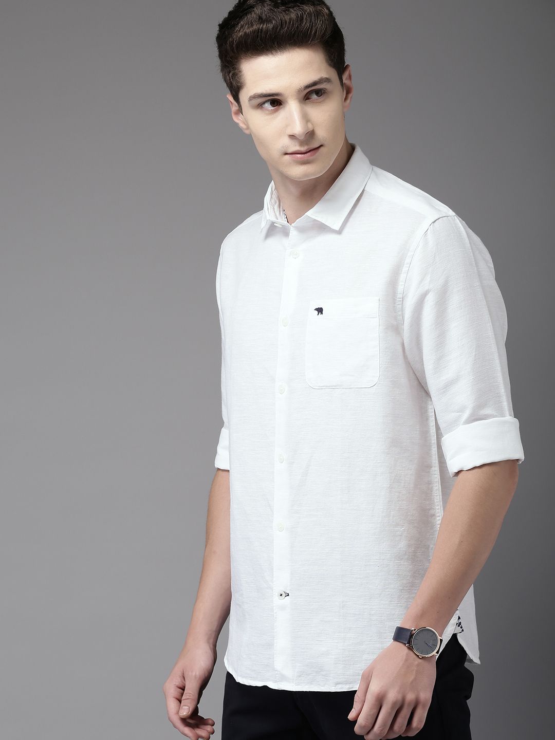  THE BEAR HOUSE Men White Club Slim Fit Solid Casual Shirt