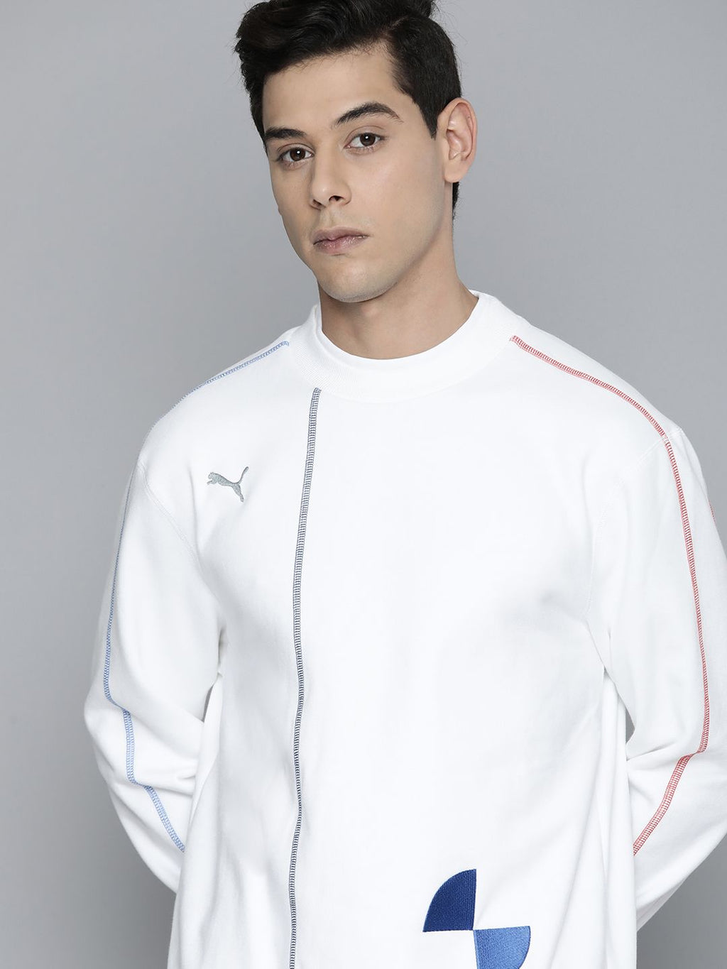  PUMA Motorsport Men White Brand Logo Back Print BMW Motorsport Assembly Crew Sweatshirt