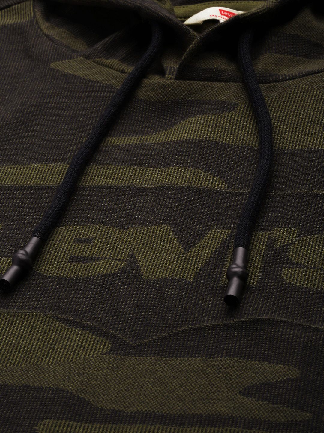  Levis Men Camouflage Printed Hooded Pure Cotton Sweatshirt With Brand Logo
