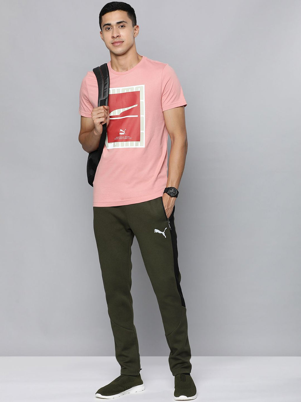  Puma Men Olive Green & Black Colourblocked DryCELL Slim Fit Track Pants