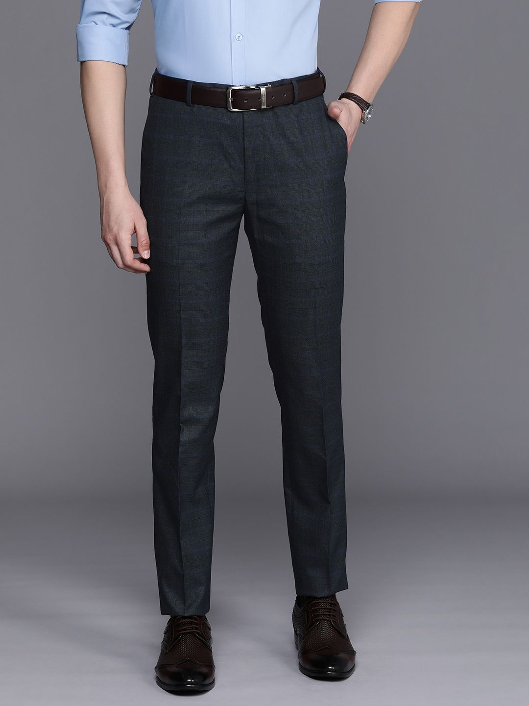  Raymond Men Textured Slim Fit Formal Trousers