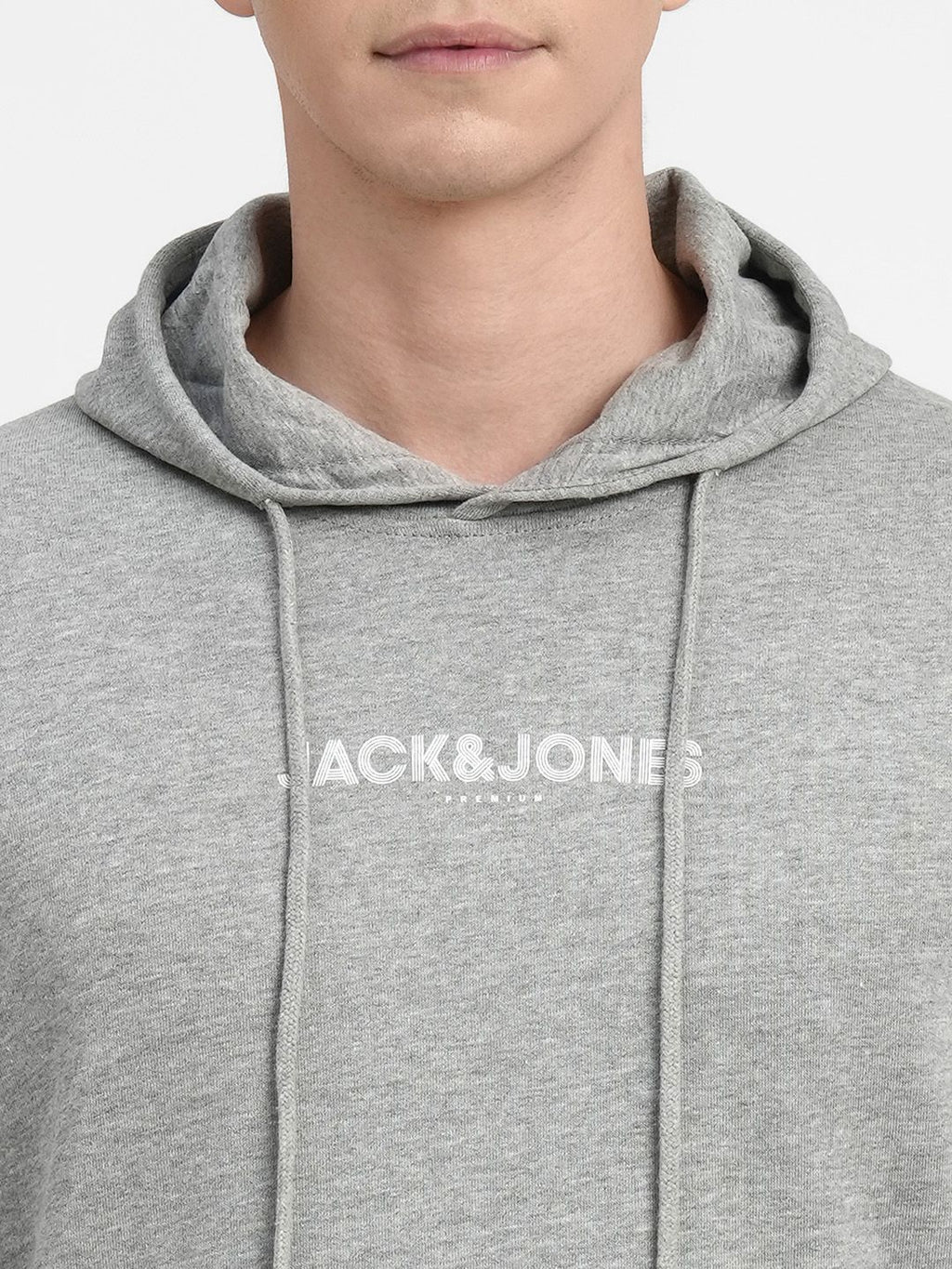  Jack & Jones Men Grey Melange Printed Hooded Sweatshirt