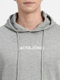  Jack & Jones Men Grey Melange Printed Hooded Sweatshirt