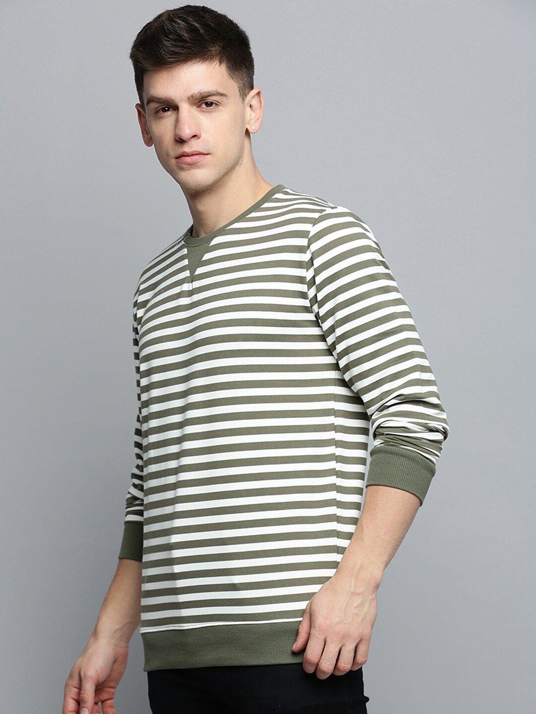  SHOWOFF Striped Knitted Cotton Sweatshirt