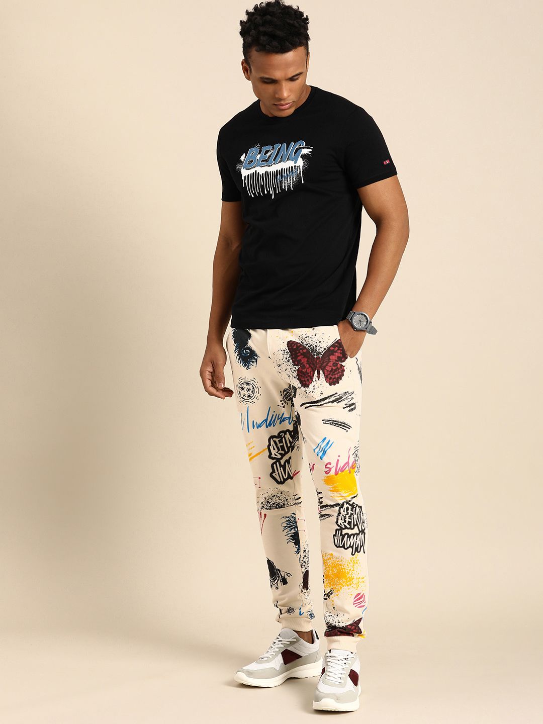  Being Human Men Graphic Printed Mid Rise Joggers