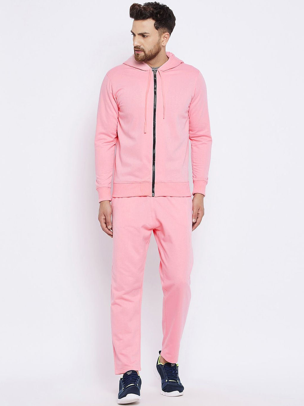  FRENCH FLEXIOUS Men Pink Solid Cotton Track Jacket