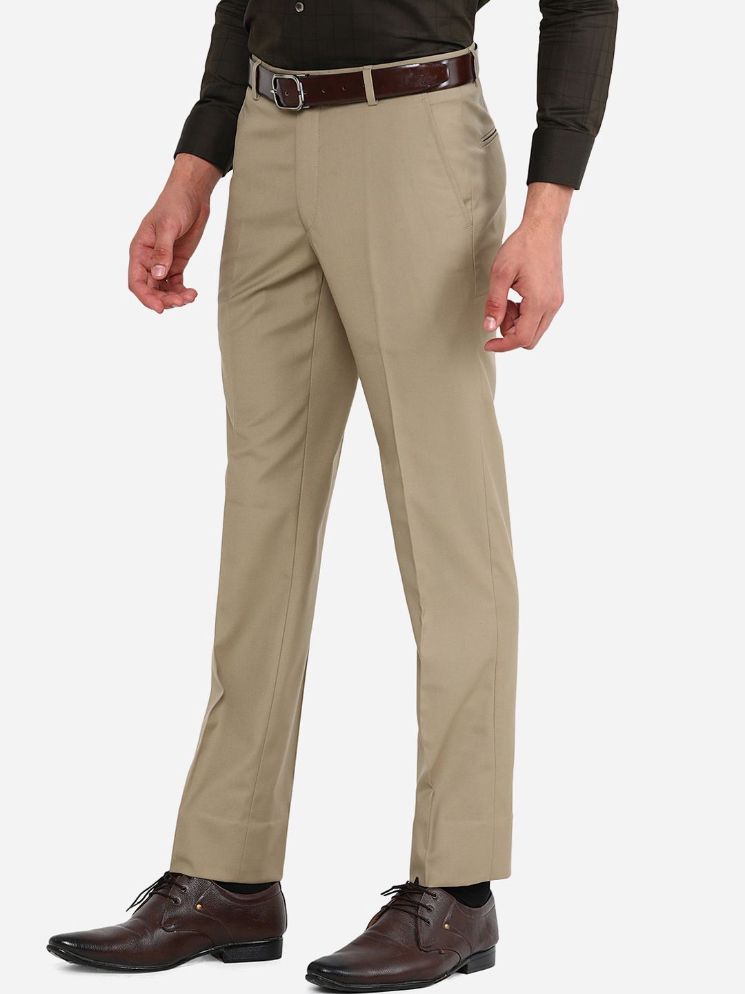  Greenfibre Men Beige Slim Fit Formal Trousers
