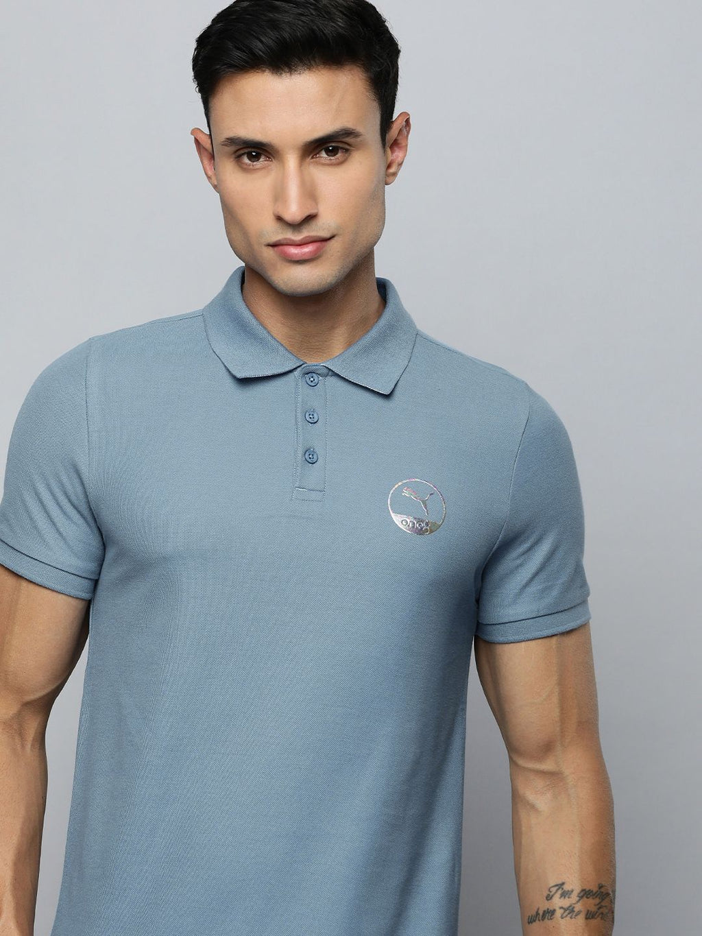  One8 X PUMA Men Slim Fit Cotton Polo Collar Solid Sports T-shirt With Brand Logo Detail