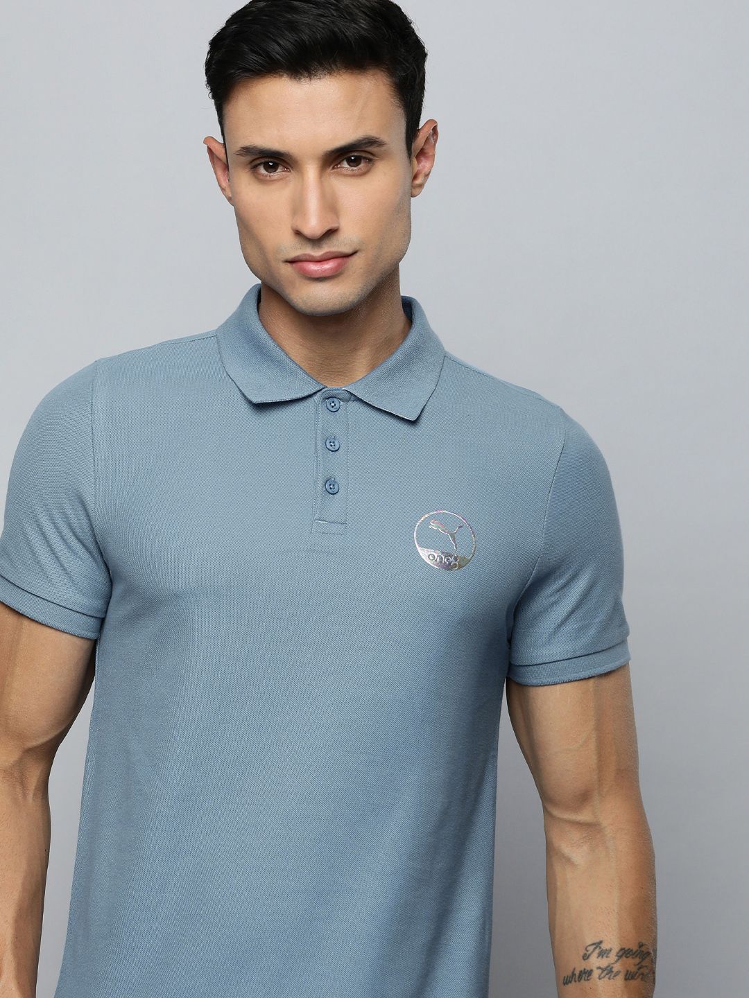  One8 X PUMA Men Slim Fit Cotton Polo Collar Solid Sports T-shirt With Brand Logo Detail