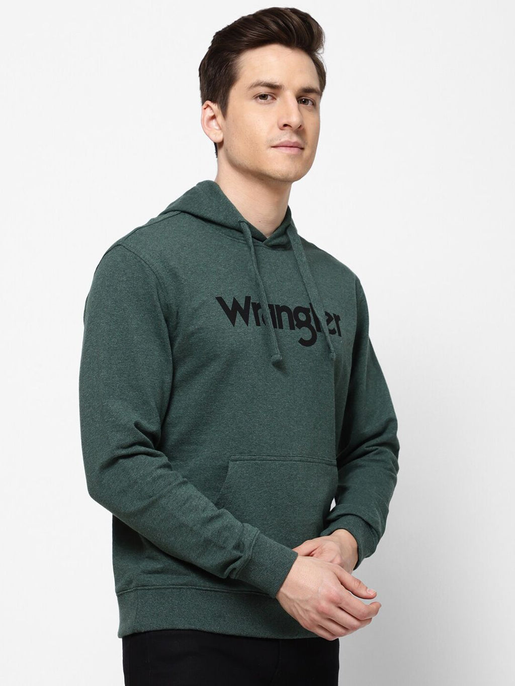  Wrangler Men Green Printed Hooded Sweatshirt