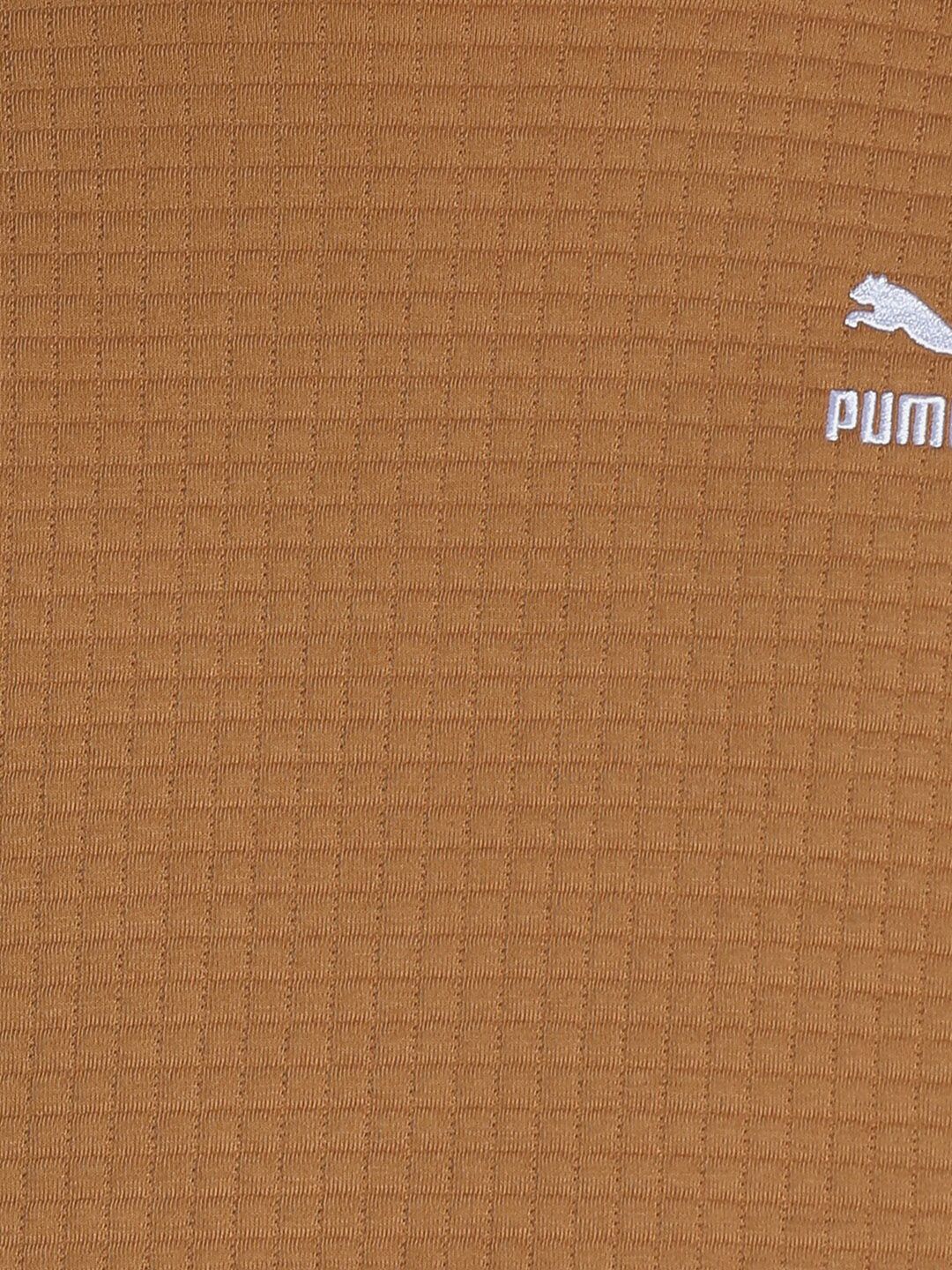  Puma Men Brown Checked Classics Quilted Relaxed Fit Hoodie Sweatshirt