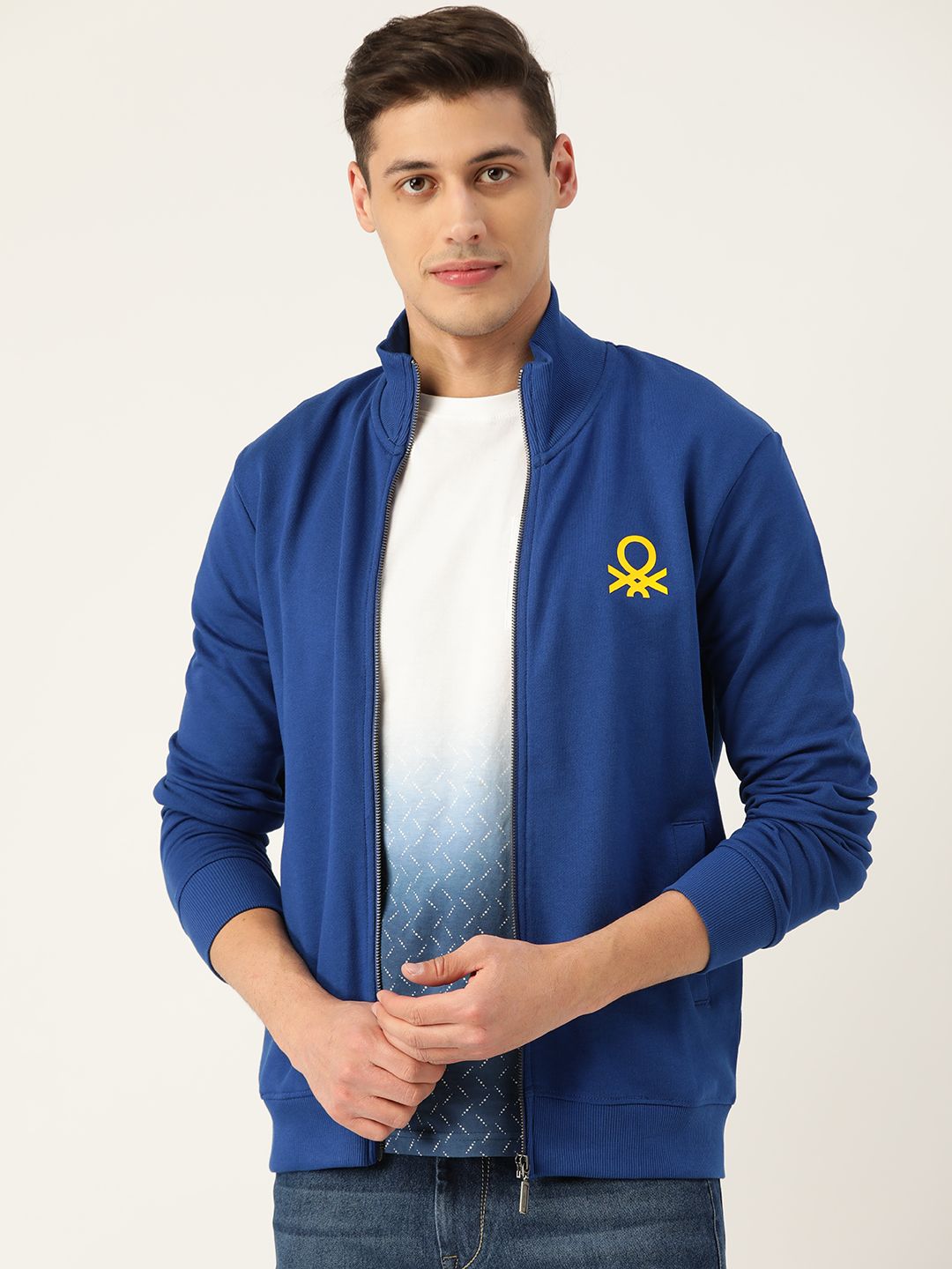  United Colors Of Benetton Men Blue Slim Fit Solid Sweatshirt