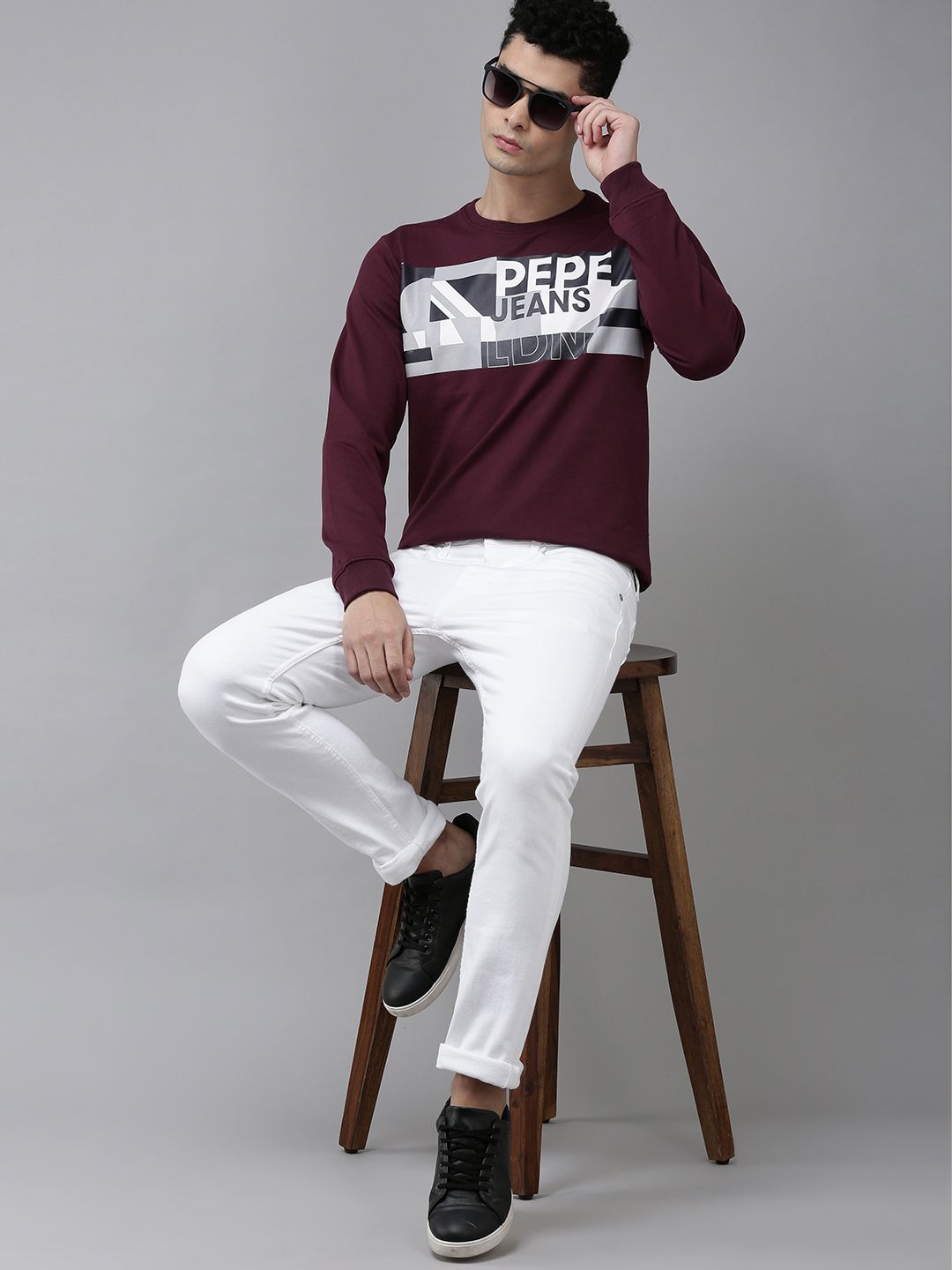  Pepe Jeans Men Burgundy Printed Sweatshirt
