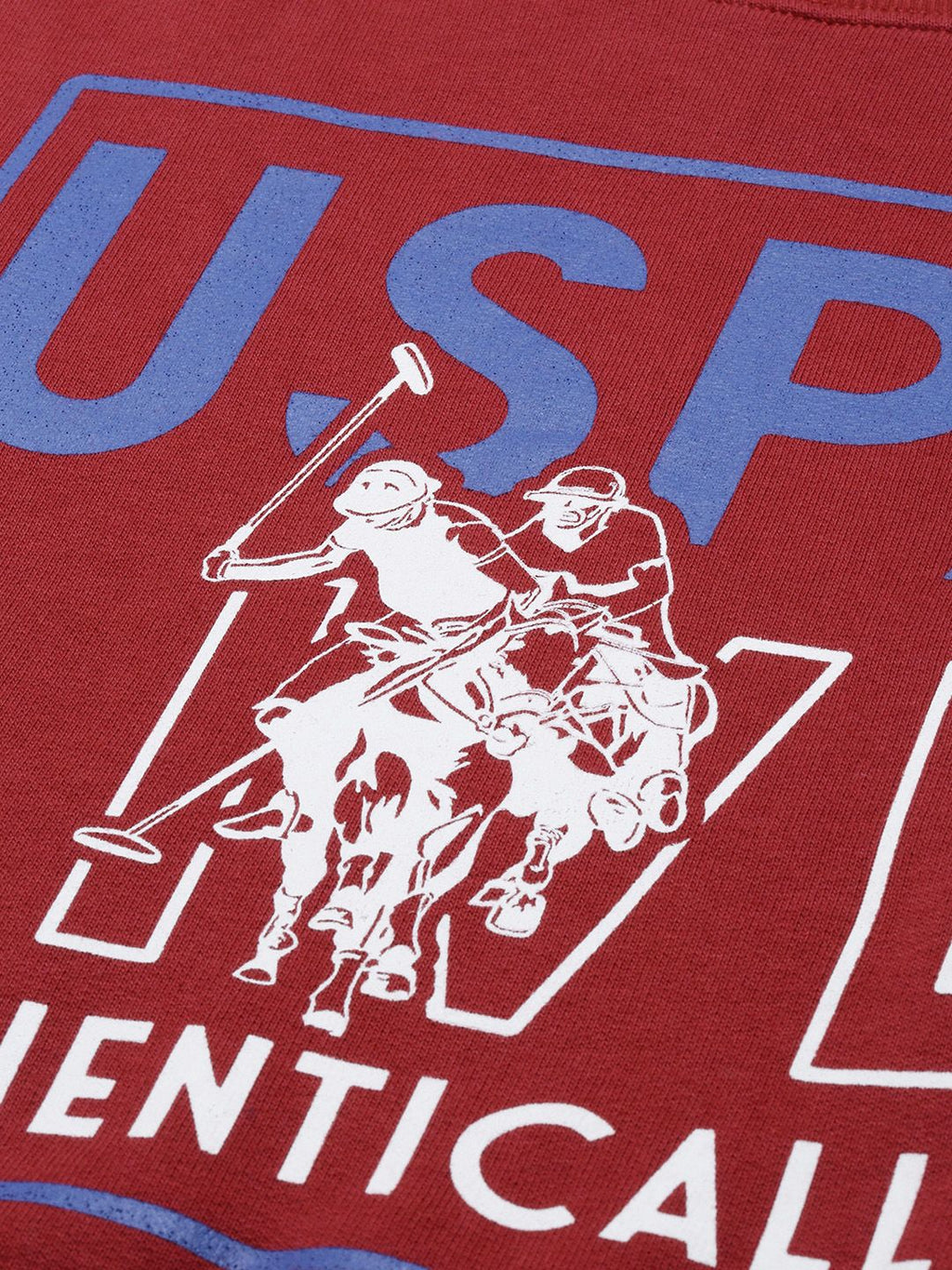  U.S. Polo Assn. Men Coral Red & White Cotton Brand Logo Print Sweatshirt