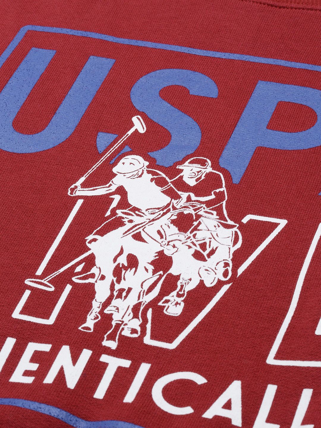  U.S. Polo Assn. Men Coral Red & White Cotton Brand Logo Print Sweatshirt
