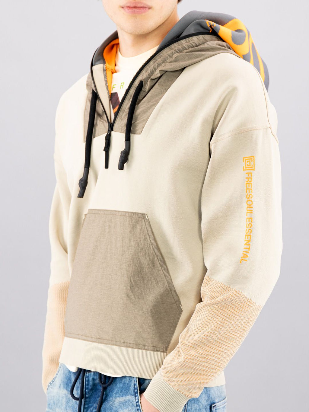  FREESOUL Men Beige Hooded Sweatshirt