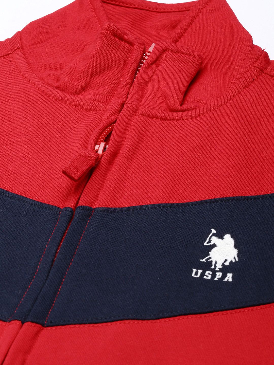 U.S. Polo Assn. U S Polo Assn Men Red & Navy Blue Colourblocked Long Sleeves Sweatshirt