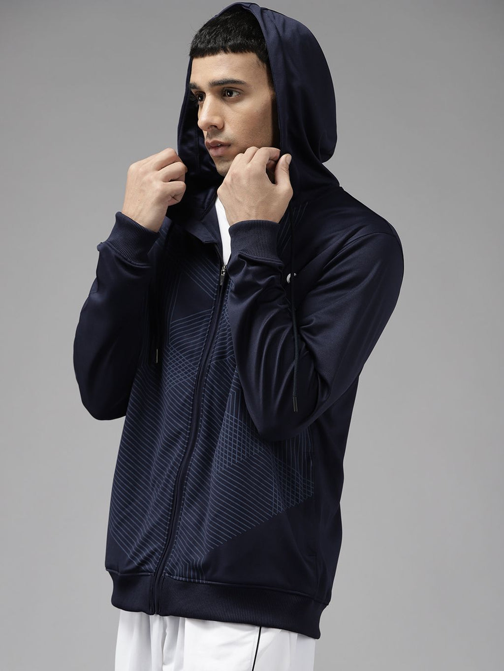  PROWL By Tiger Shroff Men Navy Blue Geometric Printed Hooded Training Sweatshirt