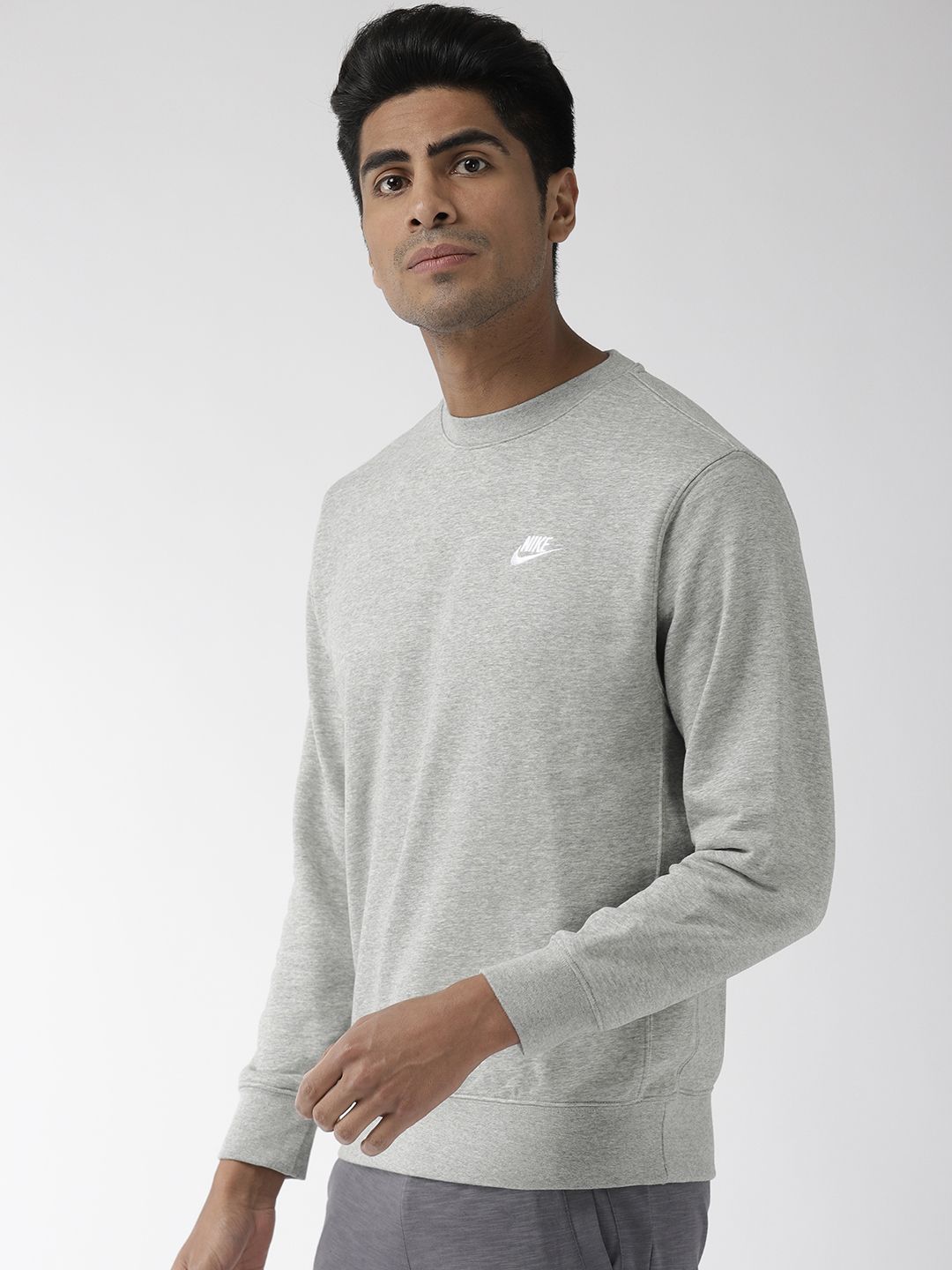  Nike Men Grey Melange Solid Standard Fit AS NSW CLUB CRW FT Sweatshirt