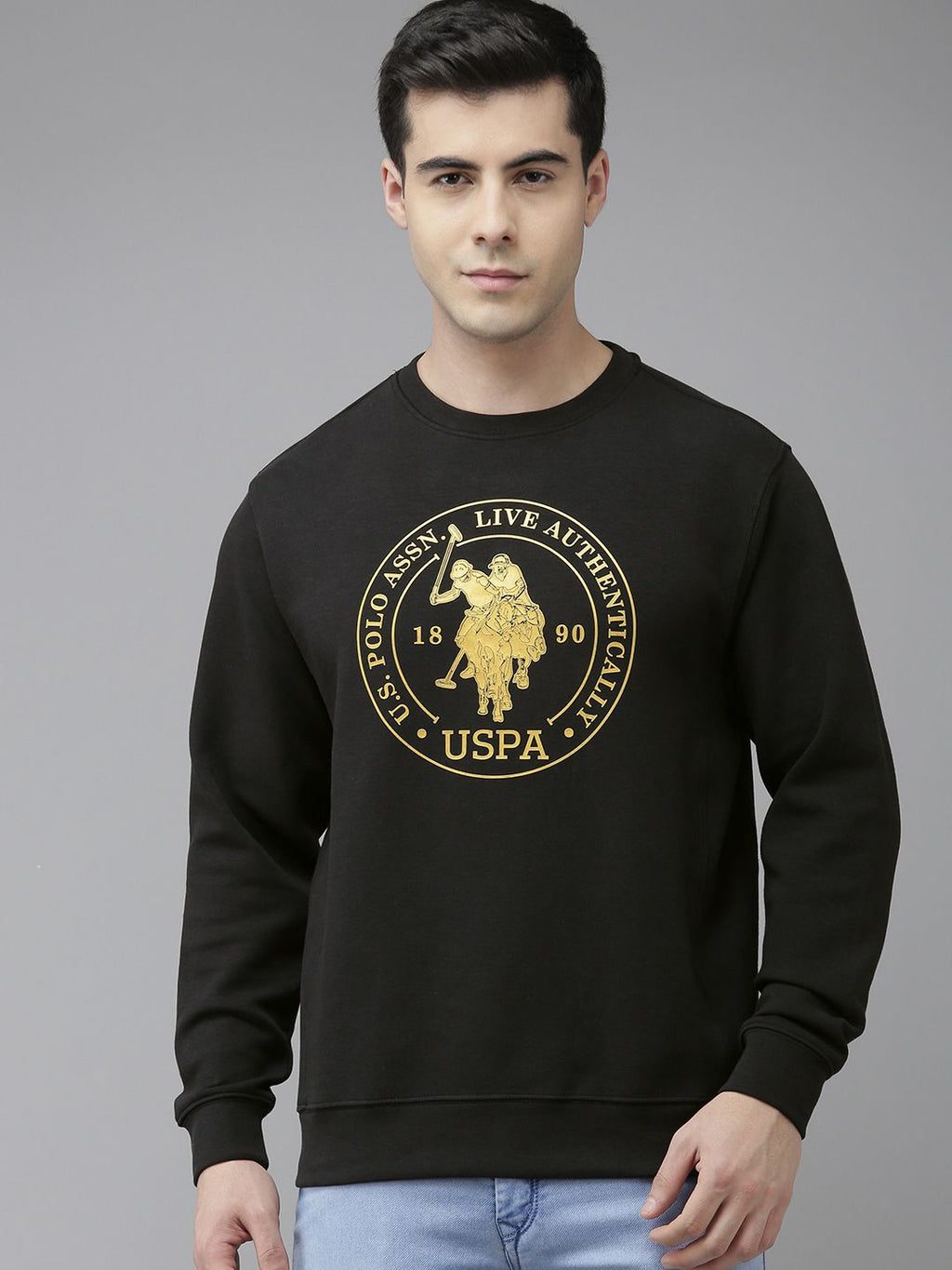  U.S. Polo Assn. Denim Co. Men Black Brand Logo Printed Sweatshirt