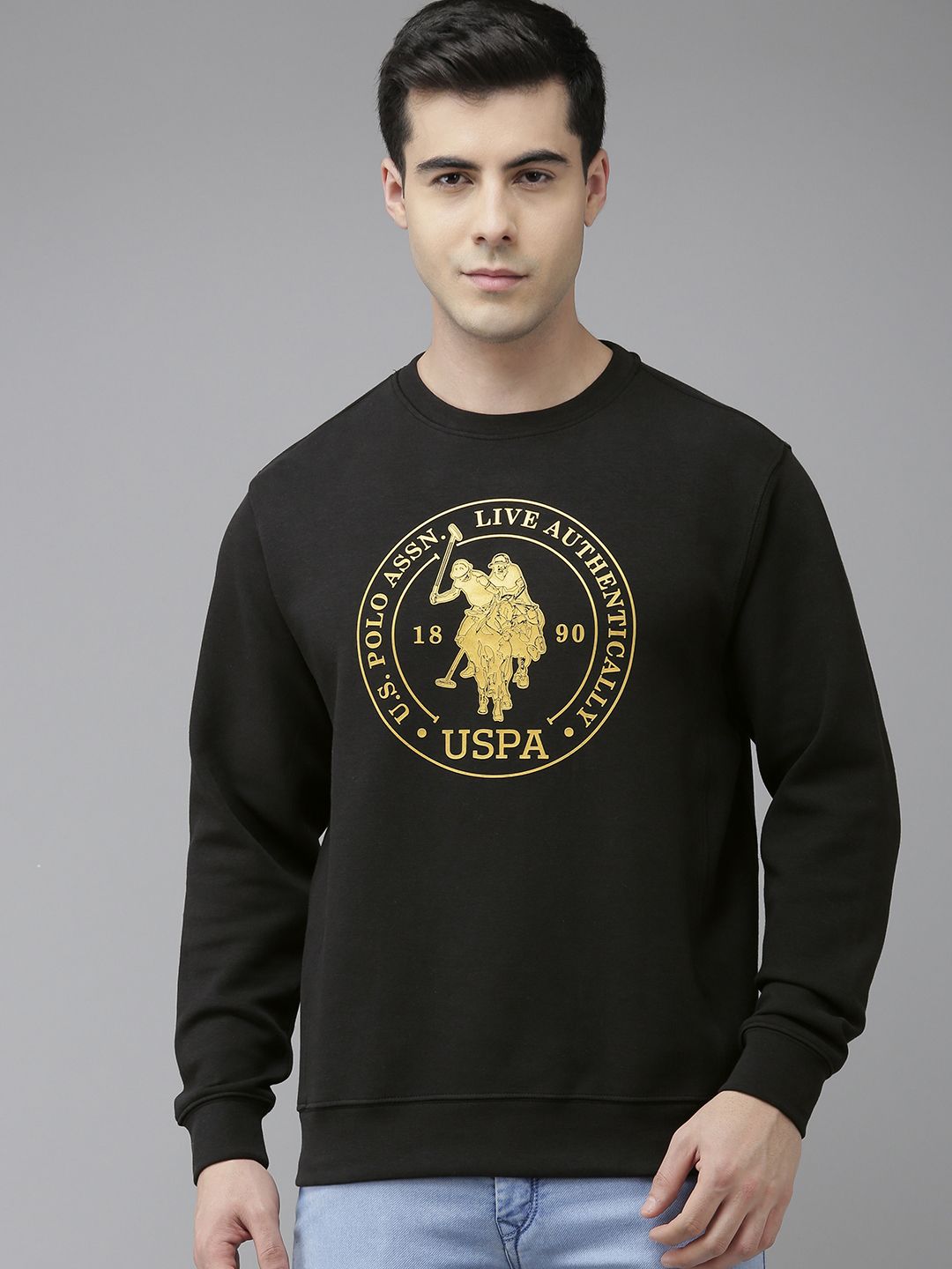 U.S. Polo Assn. Denim Co. Men Black Brand Logo Printed Sweatshirt