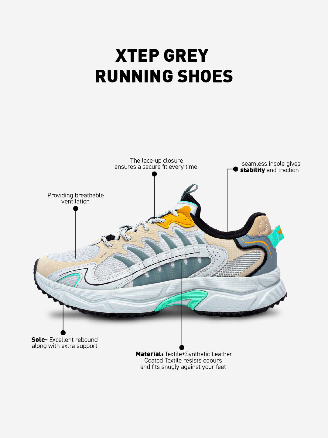  Xtep Men Super Grip EVA Textile Anti-Slip Non-Marking Running Shoes