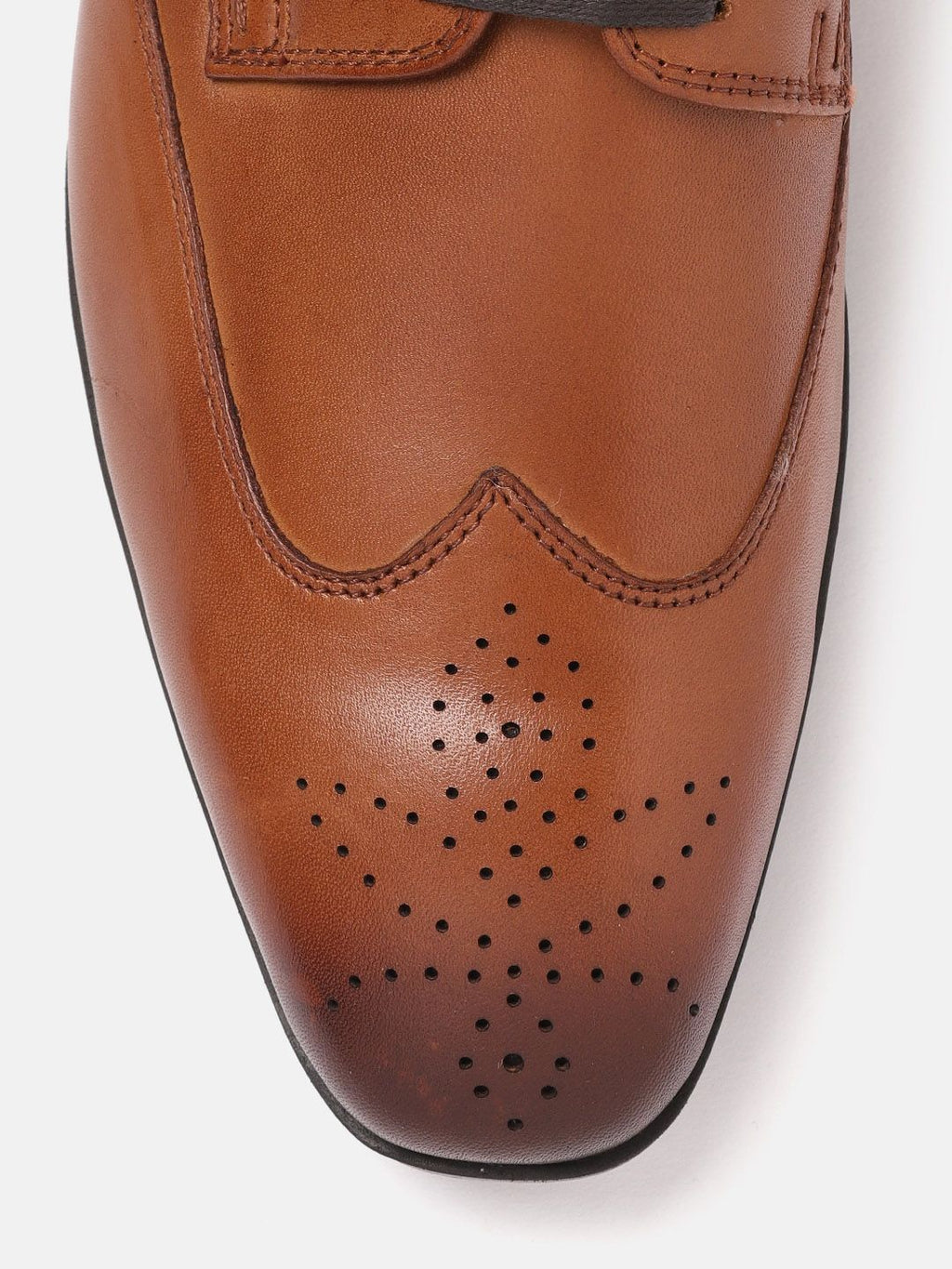  Louis Philippe Men Tan Brown Solid Leather Formal Derbys With Perforated Detail