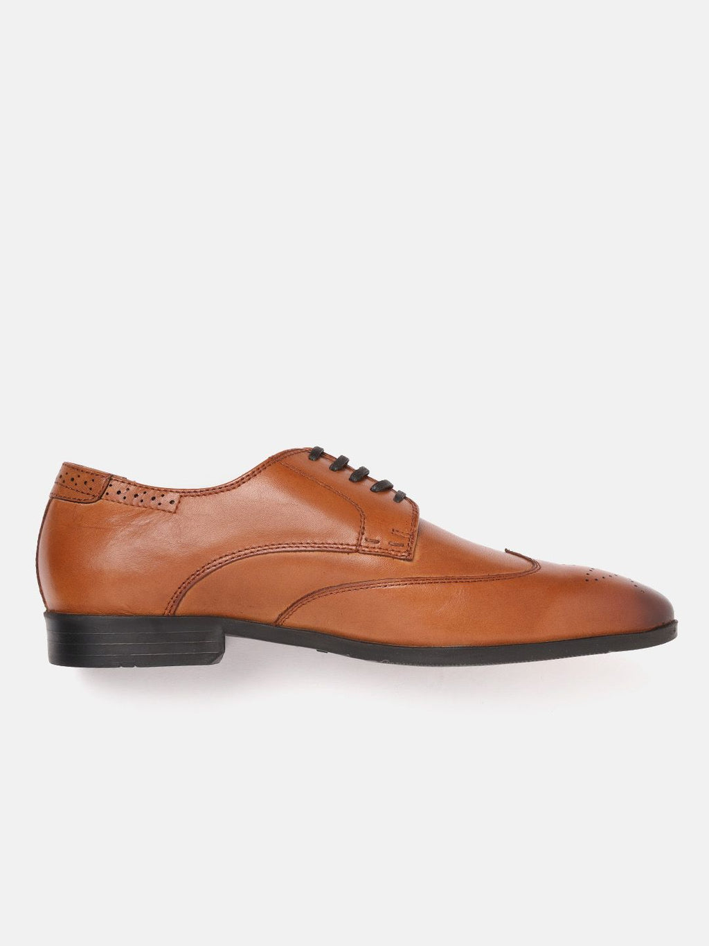  Louis Philippe Men Tan Brown Solid Leather Formal Derbys With Perforated Detail