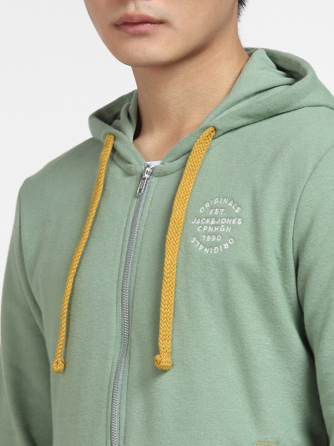  Jack & Jones Men Green Hooded Front Open Sweatshirt