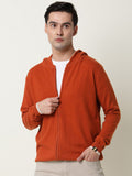  RARE RABBIT Men Orange Solid Cotton Hooded Sweatshirt