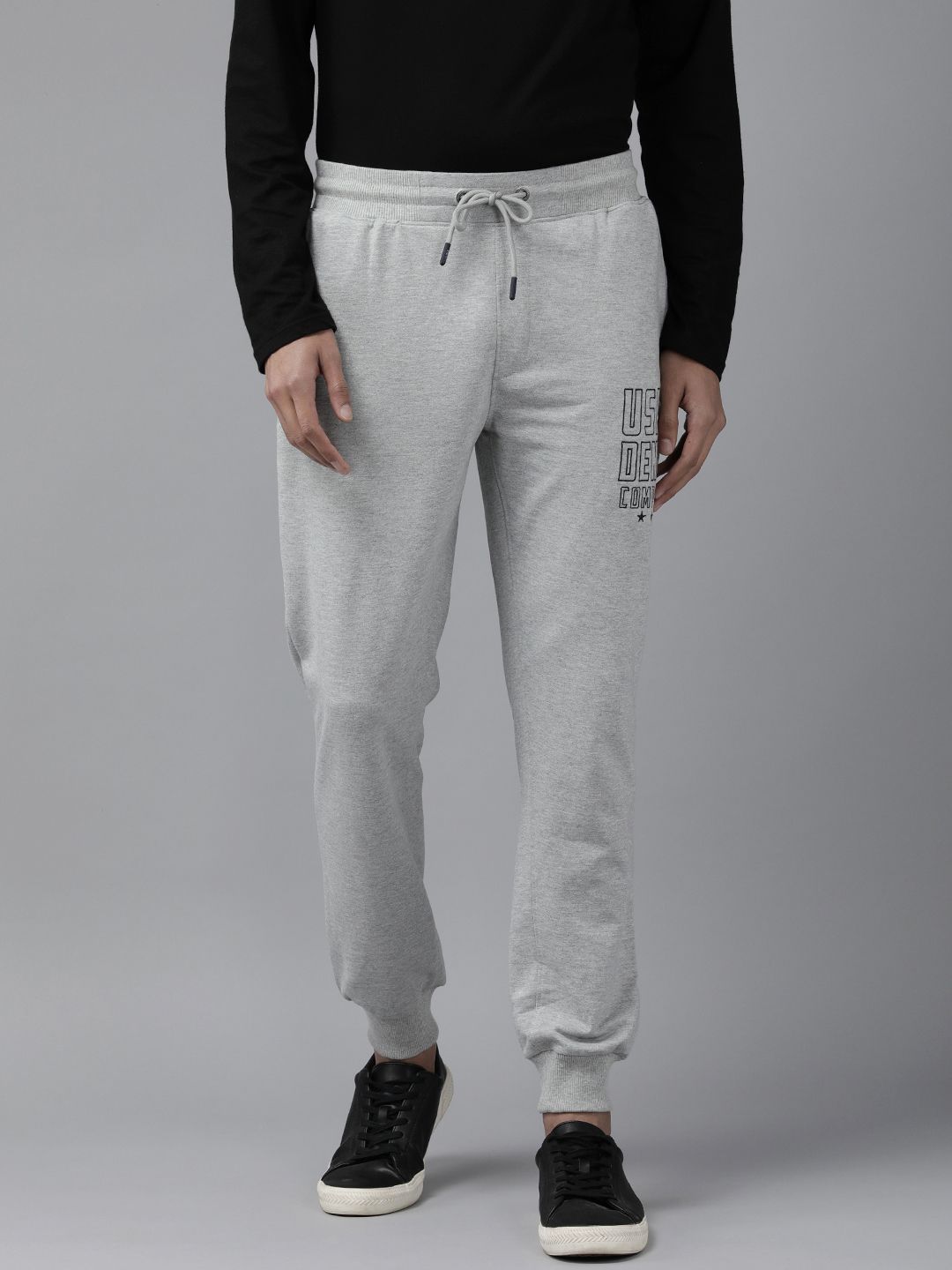 U.S. Polo Assn. Denim Co. Men Grey Brand Logo Printed Knitted Regular Joggers