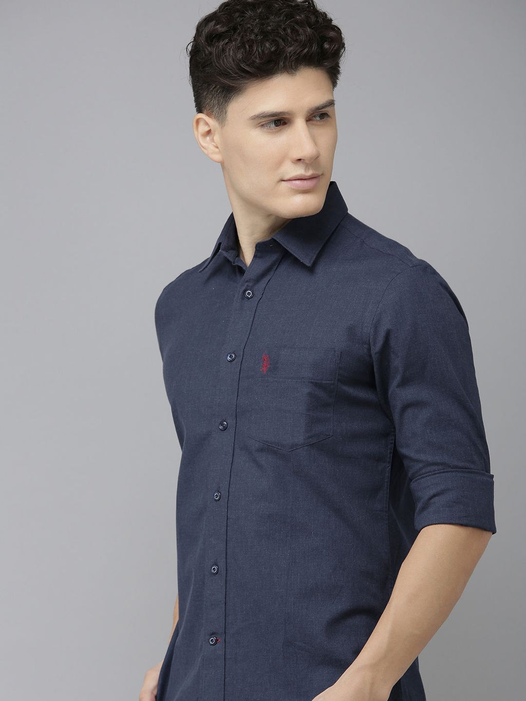 U.S. Polo Assn. U S Polo Assn Men Navy Blue Solid Tailored Fit Pure Cotton Casual Shirt